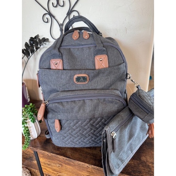 Dikaslon diaper bag backpack dark‎ gray lots of pockets insulated changing pad - Picture 1 of 9